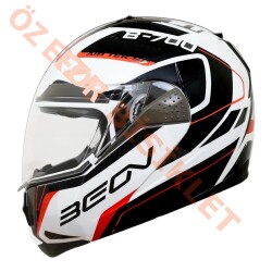 BEON- ÇENE AÇILIR VİZÖRLÜ KASK [B700] [BEYAZ - SİYAH - KIRMIZI] [AIR TEK] [S] - BEON