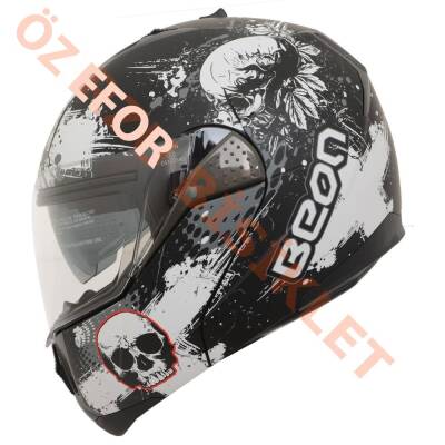 BEON- ÇENE AÇILIR VİZÖRLÜ KASK [B700] [SİYAH -KURU KAFA DESENLİ] [XXL] - 1