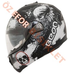 BEON- ÇENE AÇILIR VİZÖRLÜ KASK [B700] [SİYAH -KURU KAFA DESENLİ] [XXL] - 