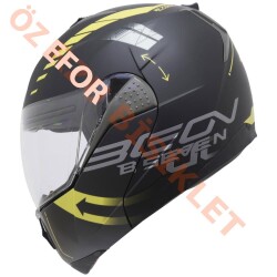 BEON- ÇENE AÇILIR VİZÖRLÜ KASK [B700] [SİYAH - SARI] [VERTİGO] [M] - 