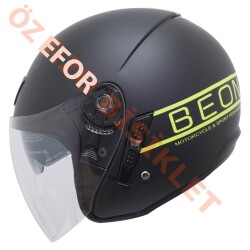 BEON-ÇENESİZ VİZÖRLÜ YAZLIK KASK [B217] [MAT SİYAH - SARI] [XL] - BEON