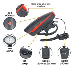 IŞIKLI BİSİKLET KORNASI ŞARJLI KZ-SL7588A - (1)