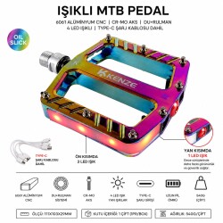 IŞIKLI CNC ALUMİNYUM MTB PEDAL - OIL SLICK - DU RULMANLI - CR-MO MİL - 111X103X29mm - 540 GRAM - 