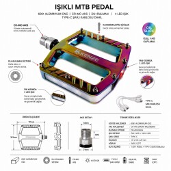 IŞIKLI CNC ALUMİNYUM MTB PEDAL - OIL SLICK - DU RULMANLI - CR-MO MİL - 111X103X29mm - 540 GRAM - (1)