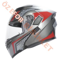 KC-ÇENE AÇILIR VİZÖRLÜ KASK [KC902] DESENLİ TİTANYUM GRİ [L] E BELGELİ - 