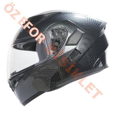 KC-ÇENE AÇILIR VİZÖRLÜ KASK [KC902] [KARBON] [S] E BELGELİ - 1