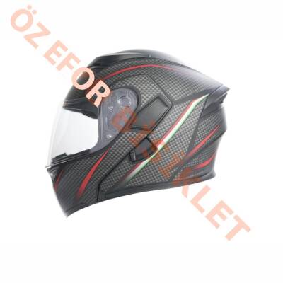 KC-ÇENE AÇILIR VİZÖRLÜ KASK [KC902] MAT SİYAH - GRİ DAMALI [L] E BELGELİ - 1