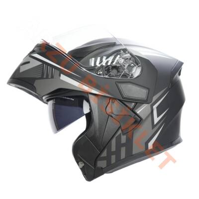 KC-ÇENE AÇILIR VİZÖRLÜ KASK [KC902] MAT SİYAH -GRİ [L] E BELGELİ - 1