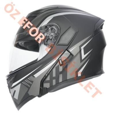 KC-ÇENE AÇILIR VİZÖRLÜ KASK [KC902] MAT SİYAH - GRİ [XL] E BELGELİ - 1