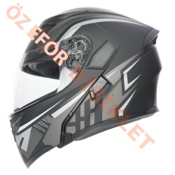 KC-ÇENE AÇILIR VİZÖRLÜ KASK [KC902] MAT SİYAH - GRİ [XL] E BELGELİ - 