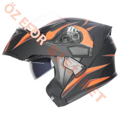 KC-ÇENE AÇILIR VİZÖRLÜ KASK [KC902] SİYAH - KIRMIZI [XL] E BELGELİ - 1