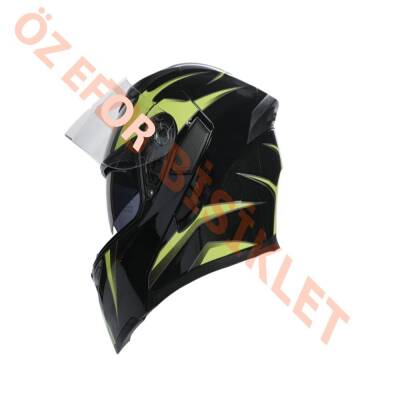 KC-ÇENE AÇILIR VİZÖRLÜ KASK [KC902] SİYAH - NEON YEŞİL [XL] E BELGELİ - 1