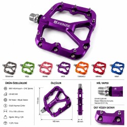 MTB CNC ALUMİNYUM PEDAL - CR-MO MİL - DU+MİL - 115x105x20mm 364 Gram - 
