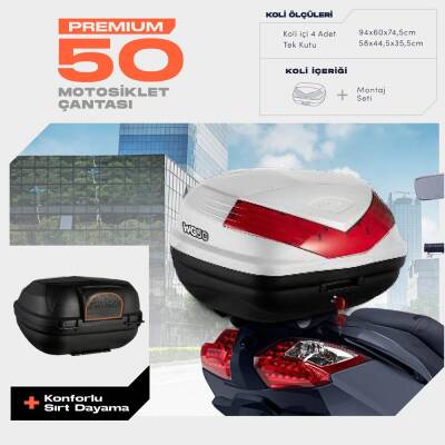 WOGEN 50 LİTRE PREMİUM SIRT DAYAMALI MOTOSİKLET ÇANTASI - BEYAZ - 1406 002 - 1
