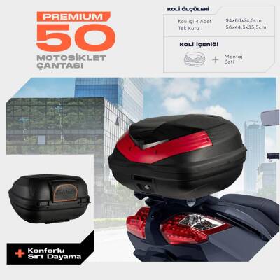 WOGEN 50 LİTRE PREMİUM SIRT DAYAMALI MOTOSİKLET ÇANTASI - SİYAH - 1406 001 - 1