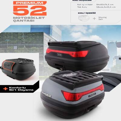 WOGEN 52 LİTRE PREMİUM SIRT DAYAMALI MOTOSİKLET ÇANTASI - NARDO GRİ - 1402 006 - 1