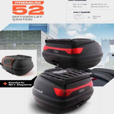 WOGEN 52 LİTRE PREMİUM SIRT DAYAMALI MOTOSİKLET ÇANTASI - SİYAH - 1402 003 - 1